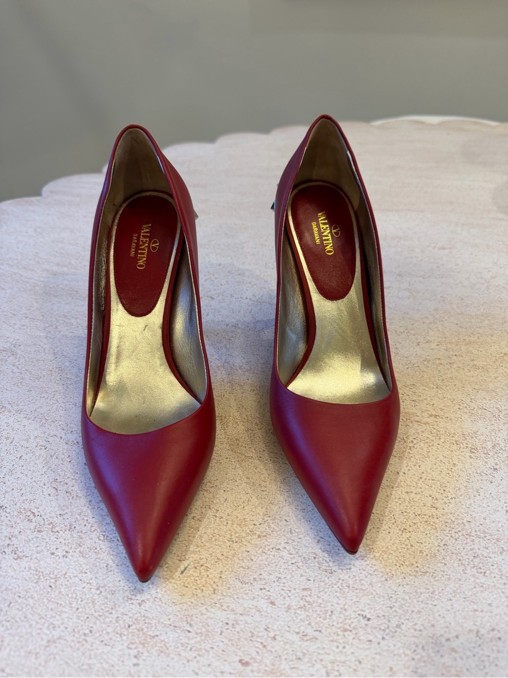 Valentino Women’s Rock Stud Red Pointed-Toe Leather Pumps, Size 38
